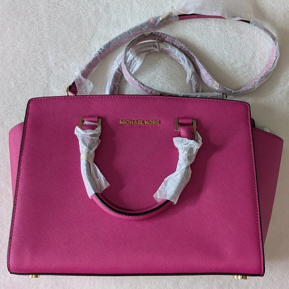 Michael Kors Selma large saffiano leather satchel handbag new with tags